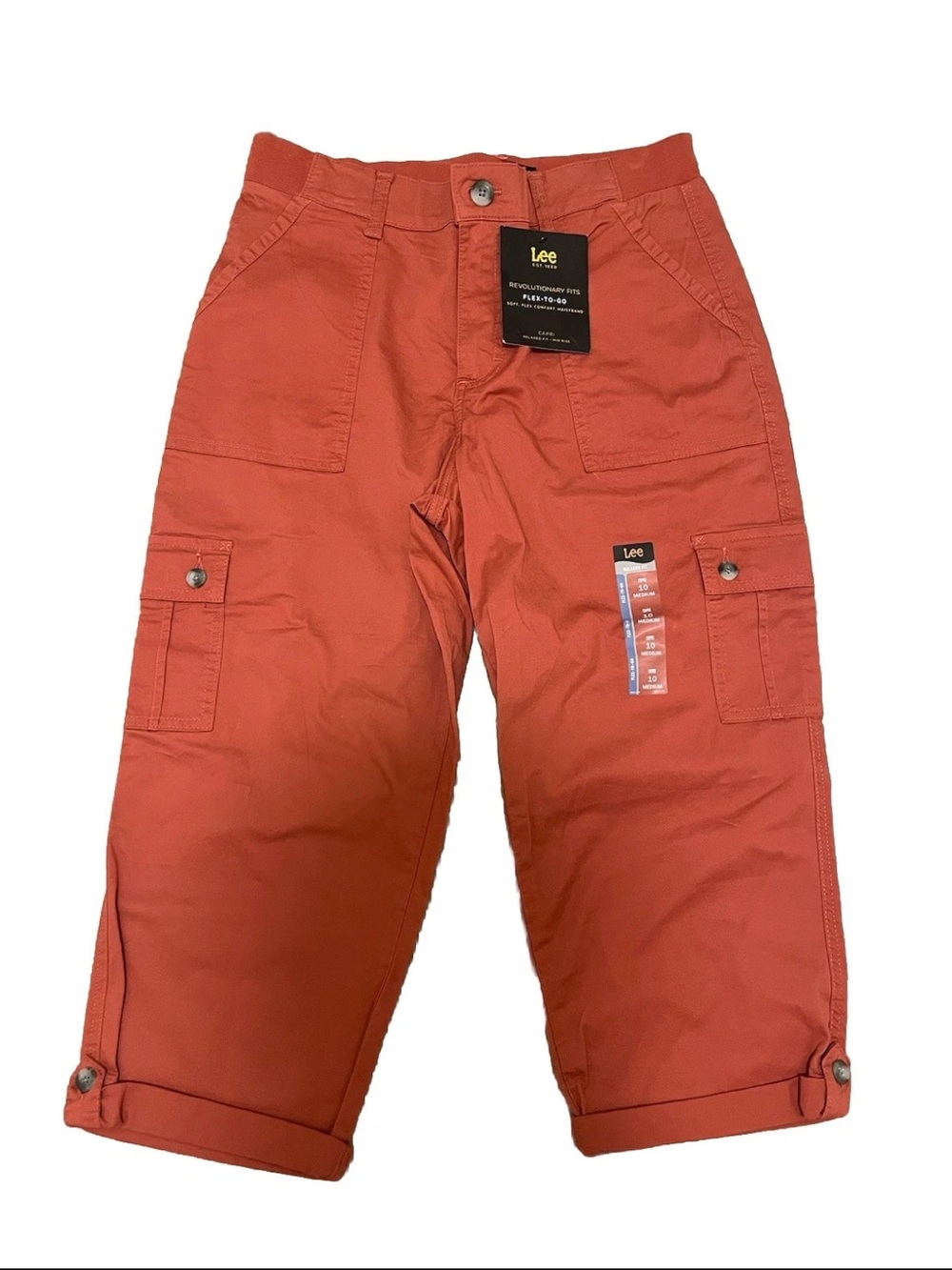 Lee Women’s Cargo Capris Relaxed Fit in Rust Orange Size 10 New with Tags